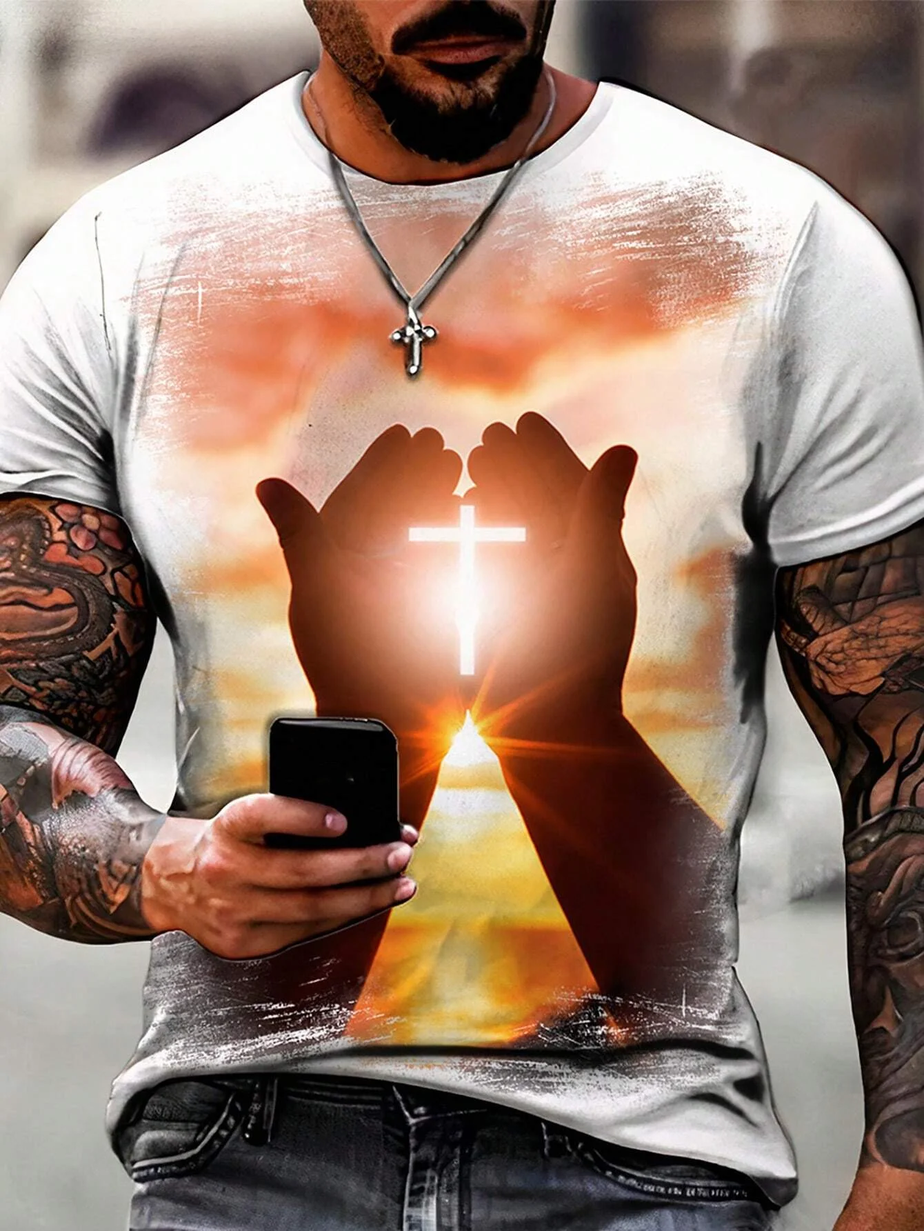 Mens Christian T Shirts Jesus Cross 3D Print Summer Tees