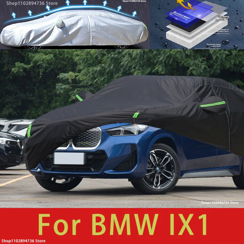 

For BMW IX1 fit Outdoor Protection Full Car Cover Snow Covers Sunshade Waterproof Dustproof Black Car Cover