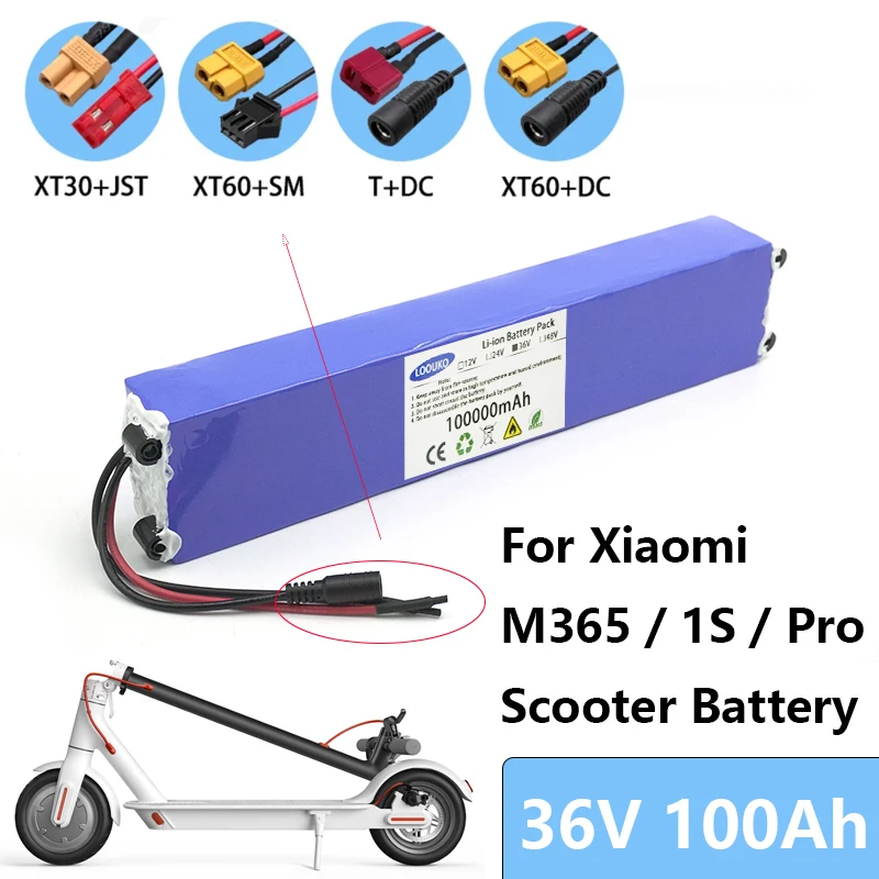 

36V battery 100Ah for Xiaoml scooter battery M365 1S Pro 18650 lithium battery pack 500W same port 42 V ebike cell with BMS