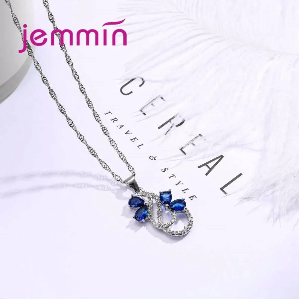 925 Sterling Silver Necklace Earrings Set For Women Party Bule Austrian Crystal Jewelry jewelry set,silver jewelry,silver jewelry set,crystal jewelry set