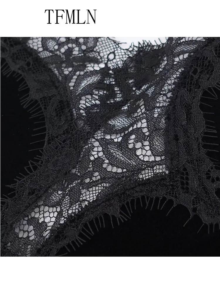 Elegant Women Velvet Patchwork Asymmetrical Dresses 2026 Spring Sexy Chic V-neck Sleeveless Lace Backless Party Strap Dress