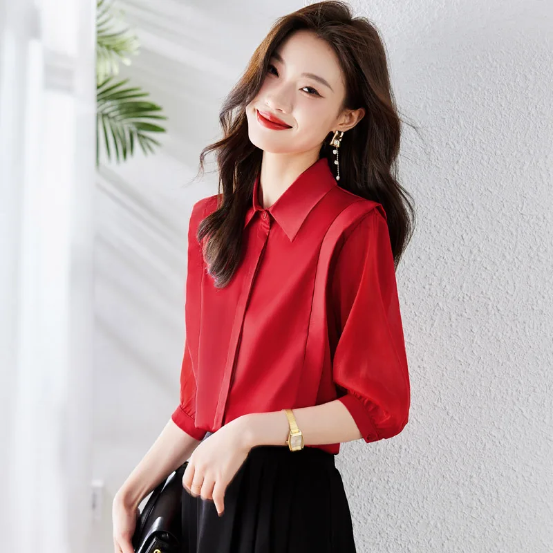 Office Lady Elegant Solid Fashion Professional Shirt Women Clothing Loose Casual Simple Basic Formal Shirt New Chiffon Blouse