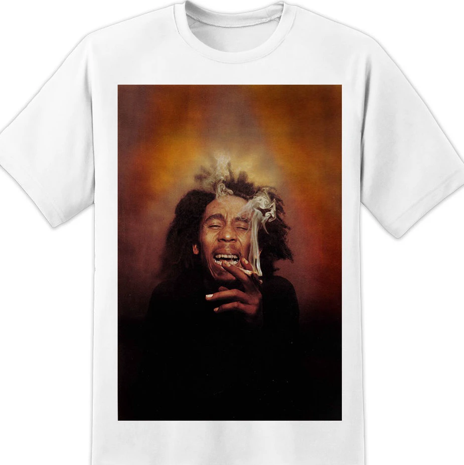 

T Shirt Short Sleeve Bob Marley &#034 ; Smoke&#034 ; T Shirt Rasta Reggae Huge Print Nwa Wiz Drake Festival Gig