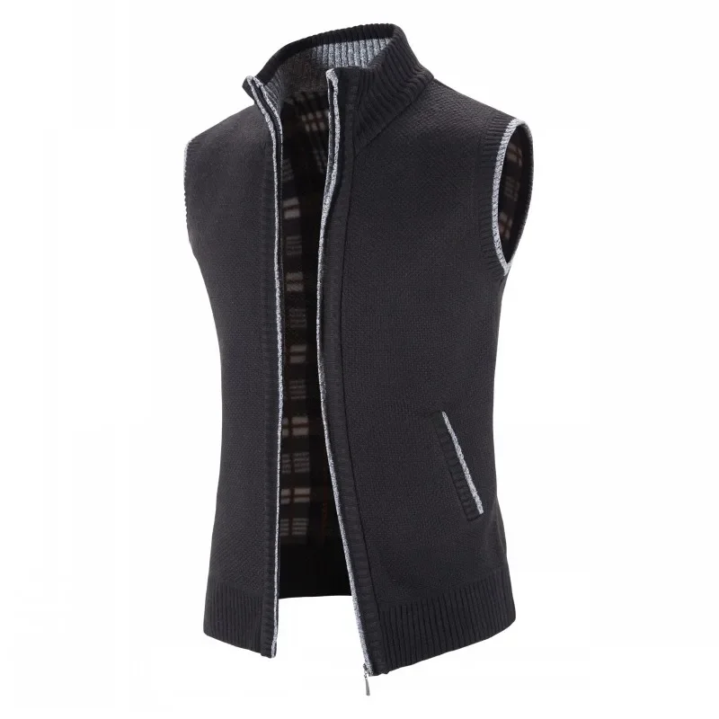Autumn Winter Sweaters Men Casual Sleeveless Sweater Male Zip Up Knitted Vests Man