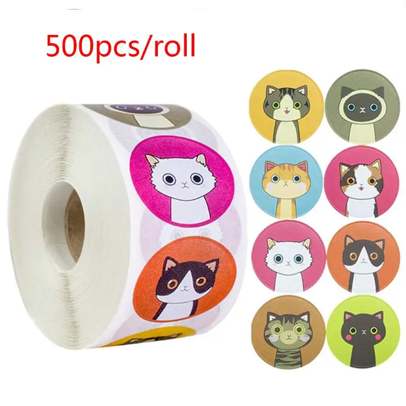 

500pcs/roll for Cat Kitten Stickers 1inch Seal Label for Scrapbooking Envel