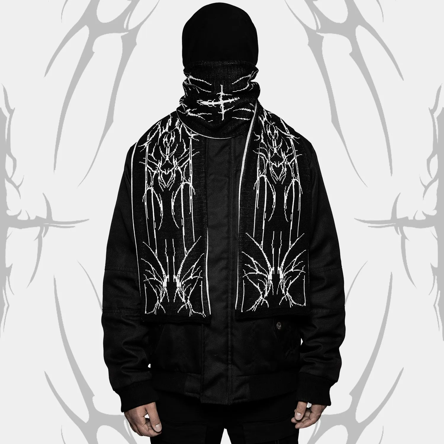Fashion creative Gothic striped knitted women's men's winter Y2K scarf apron black tassel luminous Kpop women luxury knitted scarves knitted scarf printed scarf