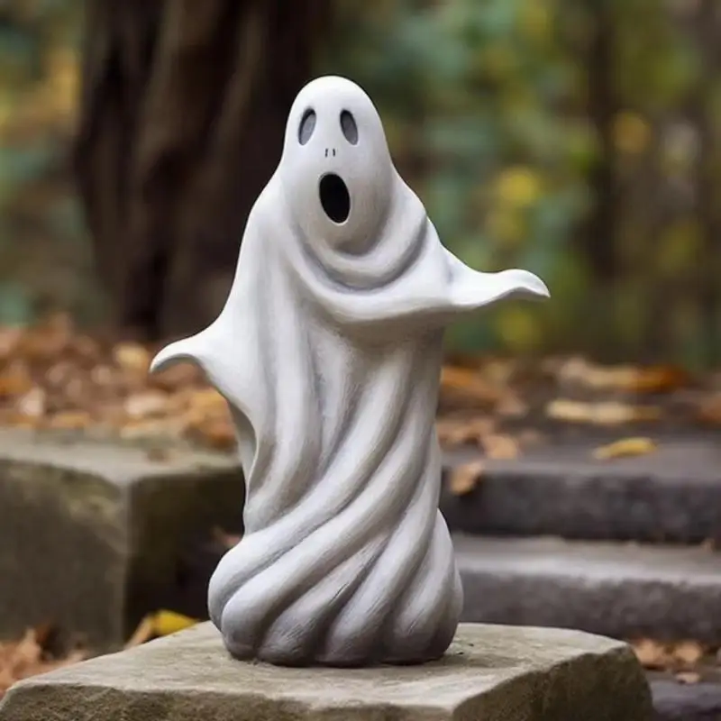 Halloween Garden Sculpture White Ghost Outdoor Sculpture Cute Ghost Garden Decoration Resin Crafts Home Decoration Accessories