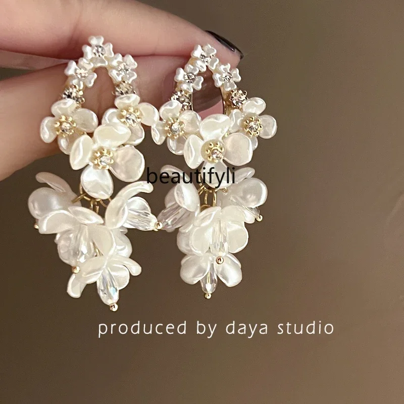 

Super Fairy French Retro Flower Zircon Tassel Earrings Light Luxury High Sense Special-Interest Design Temperament