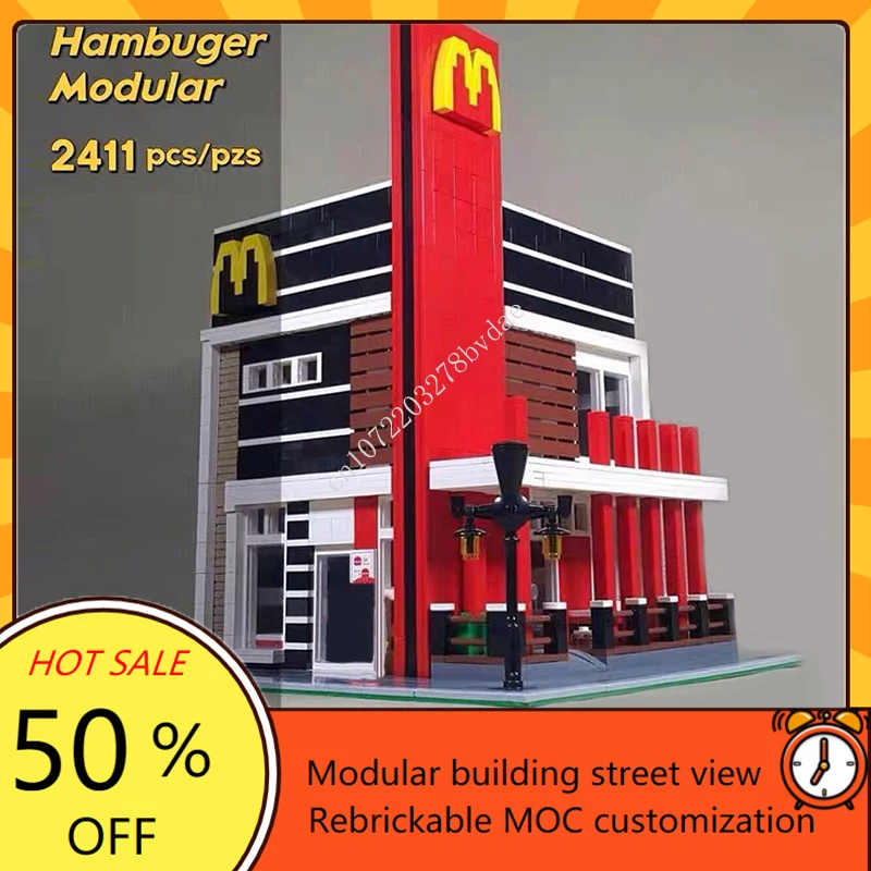 

Магазин humгамбургеров, модульная модель MOC, креативная модель уличного вида, строение, DIY модель сборки для обучения, игрушки, подарки