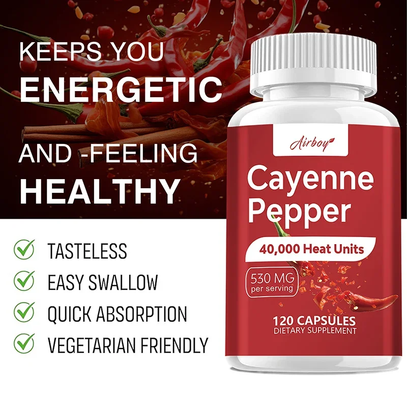 Cayenne pepper capsules aids digestion and promotes circulation supporting cardiovascular health