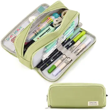 Astuccio Kawaii di Grande Capacità con 3 Scomparti, Borsa per Penne con Apertura Bilaterale, Organizer per Cancelleria Studenti, Materiale Scolastico