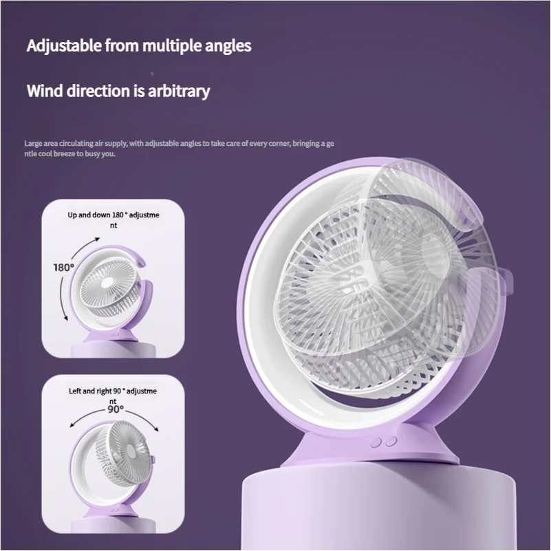 New Design Hot Selling 2 in 1 Multifunctional Moon Shape Portable Adjustable Rechargeable 3 Speed Table Fan with LED Light