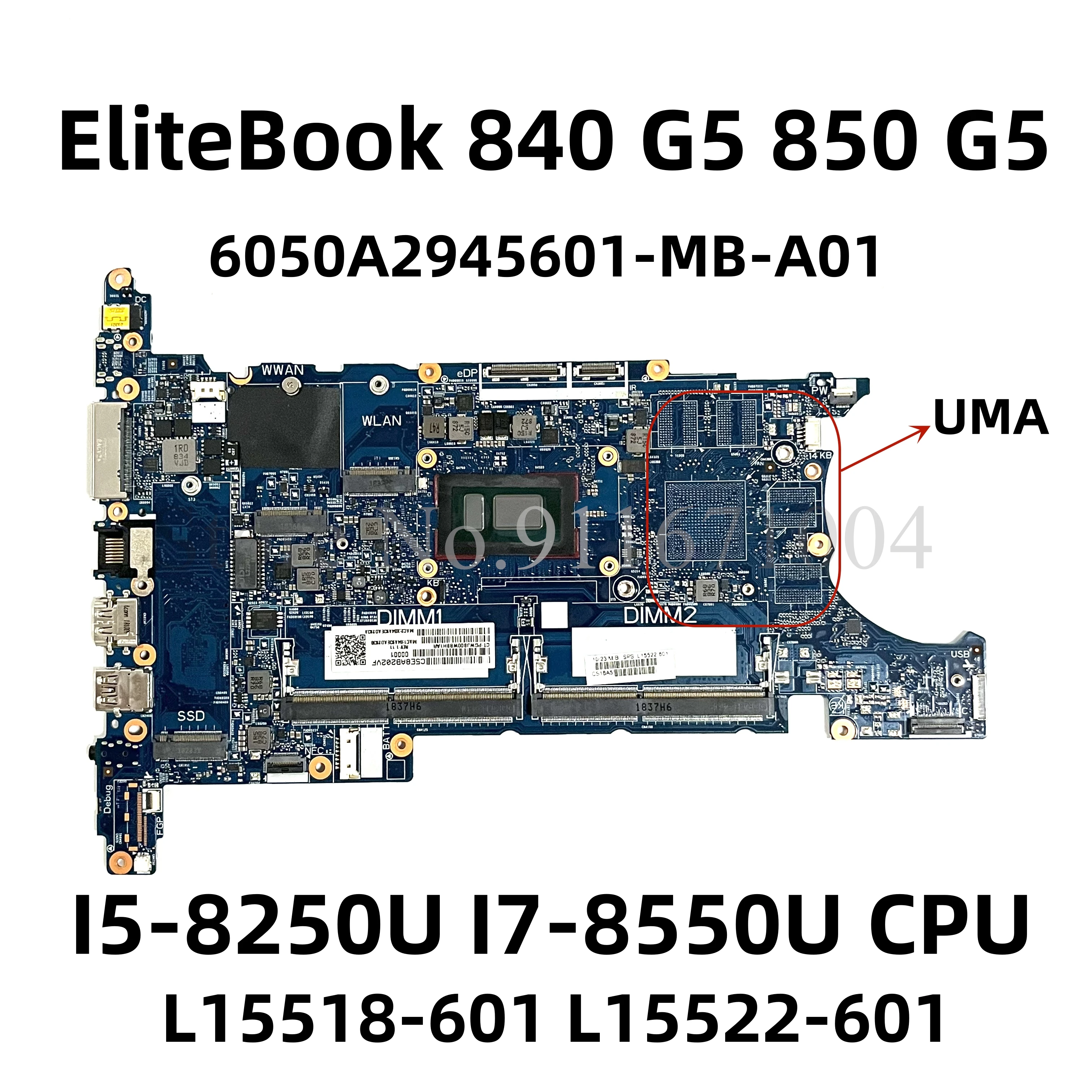 

L15518-601 L15522-601 6050A2945601-MB-A01 For HP EliteBook 840 G5 850 G5 Laptop Motherboard With I5 I7 7/8th CPU DDR4 Mainboard