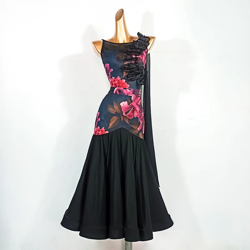 

New Sleeveless Ballroom Dance Dress Backless Flora Bodysuit Long Expansion Skirts Set Waltz Tango Performance Dancewear ATL11