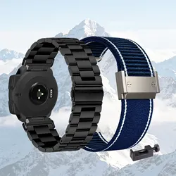 Dual Strap Set: Premium Metal and Nylon Bands for Garmin Instinct Series (Black - Blue)