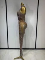 Luxury Rhinestones Jumpsuit Women Sexy Mesh See Through Performance Dance Costume Celebrate Club Birthday Party Stage Outfit - Image 3
