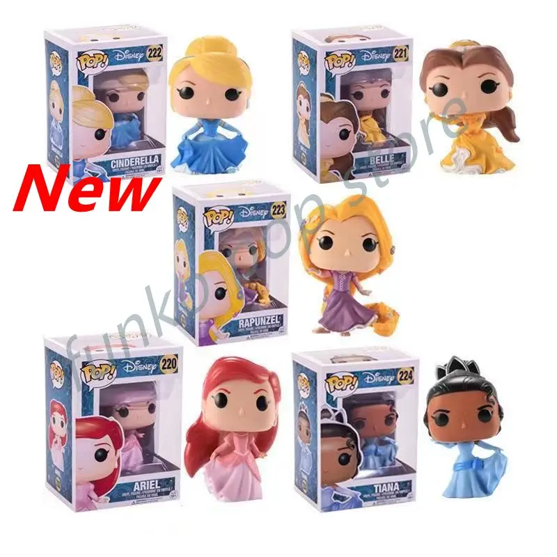 Figura de Ação Funko Princesa Pop para Crianças, Ariel #220, Bela #221,  Cinderela #222, Rapunzel #223, Tiana #224, Merida #324, Novo Presente