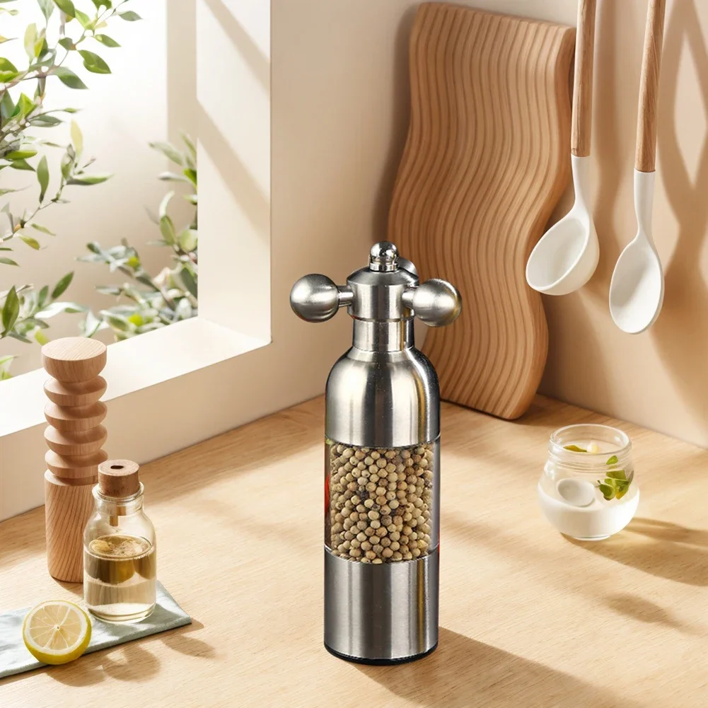 Small Manual Grinder 304 Stainless Steel Spice Seasoning Bottle Adjustable Coarseness Manual Grinding Bottle Home Kitchen Tools
