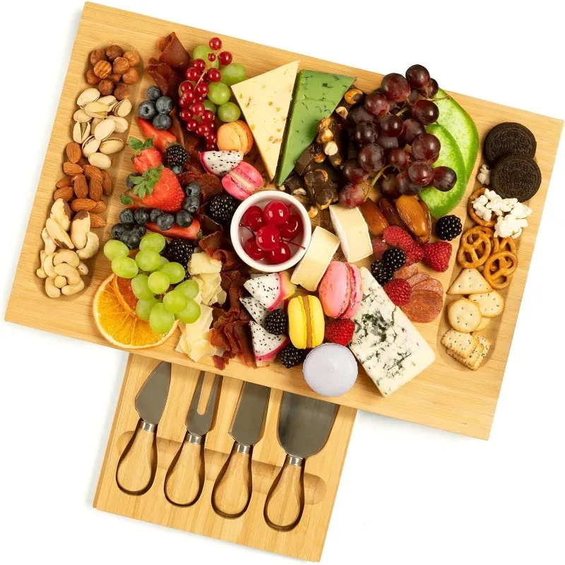 Premium Bamboo Charcuterie Board Set-Cheese Platter & Serving Tray Housewarming Gift, Wedding Gift