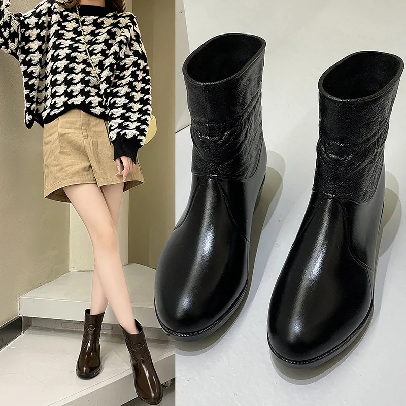 2023 Women Heels Pointed Toe Rain Boots Mid-calf Waterproof Rain Shoes Patchwork Wellies Shoes For Woman
