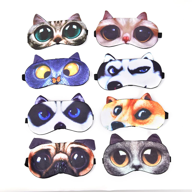 Natural Sleeping Soft Blindfold Eyepatch Women Men Sleep Eyeshade Eye Cover Cute Cat Dog Sleep Mask Eyeshade Cover Eye Mask