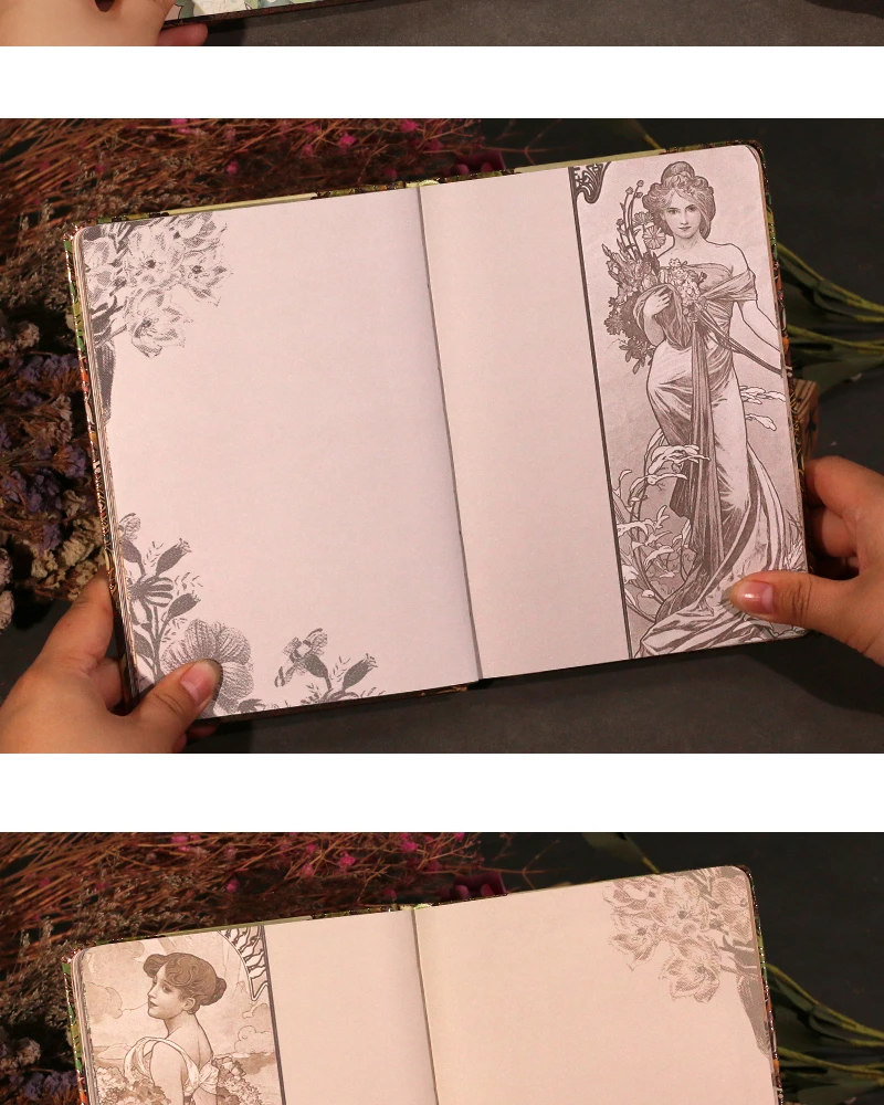 Mucha's Famous Painting Series Retro-Hardcover-Notizbücher, klassisches Design, farbige Seite, Illustration, B6-Tagebuch, Studenten-Notizblock – Detail 16