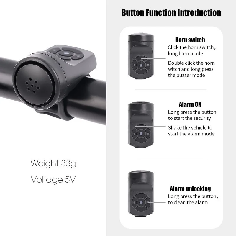 USB Rechargeable Bicycle Motorcycle Electric Bell Horn 4 Modes Mountain Road Cycling Anti-theft Alarm Horn Bike Accessories - Image 5