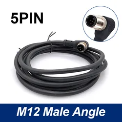 Waterproof M12 Sensor Connector Cable with Male & Female Plugs - 4, 5, 8 Pin, 2m PVC Injection Molded (Angle male 5p)
