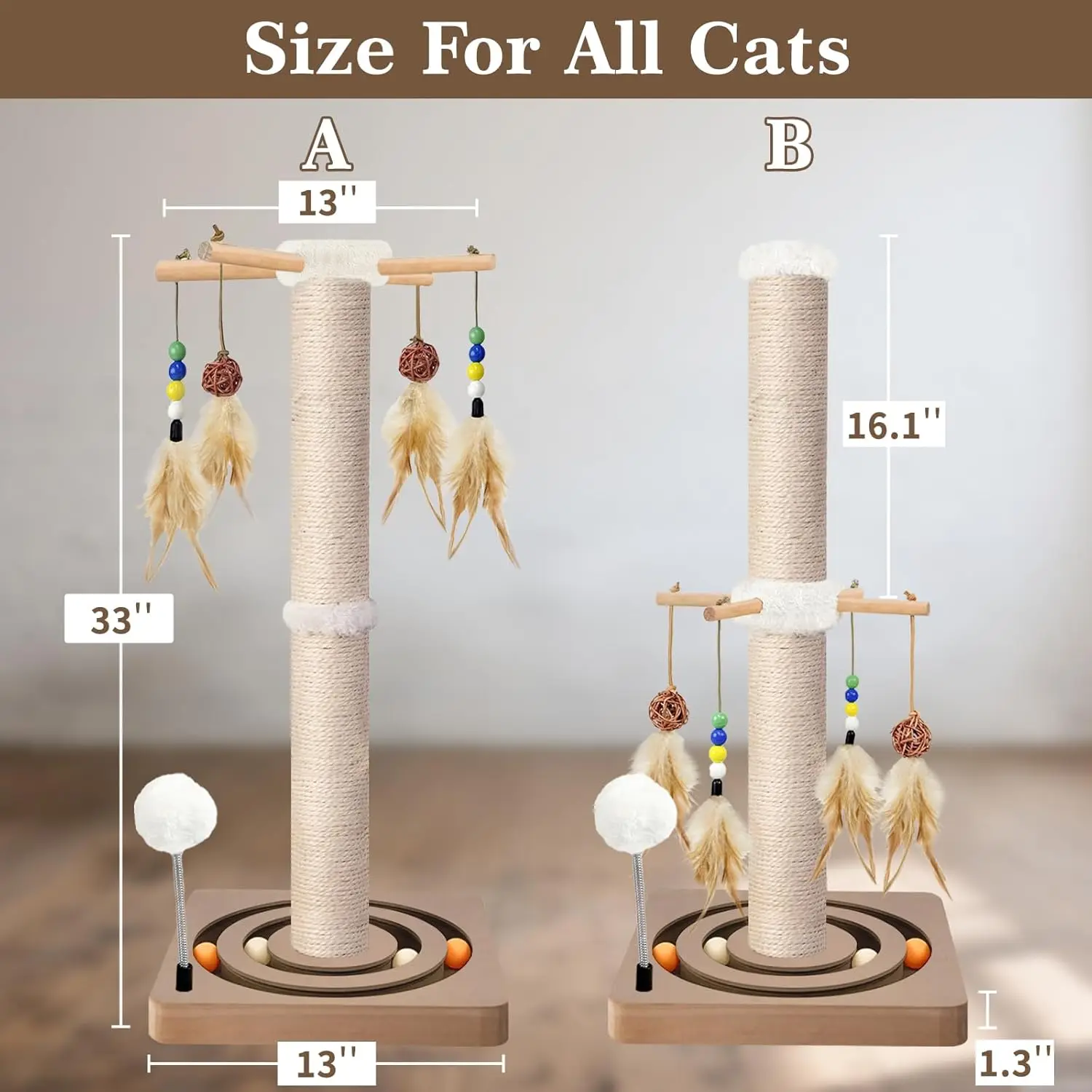 Cat scratching post with sisal and hanging toys - image 5