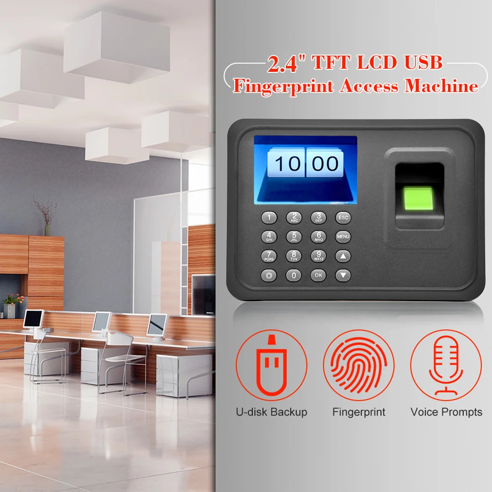 2.4'' TFT LCD Display Biometric USB Fingerprint Attendance Machine Free Software Password Employee Checking-in Reader