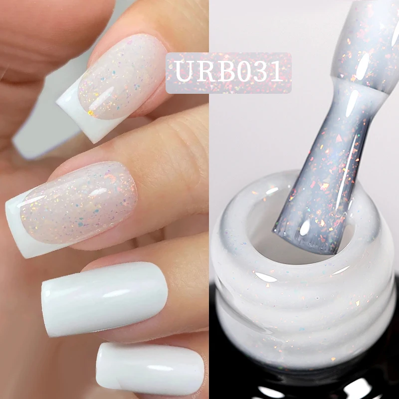 UR SUGAR 7ml Milky Jelly White Glitter Rubber Base Gel Polish Pink Nude Color Soak Off UV LED Self-leveling Gel Varnish Manicure 3