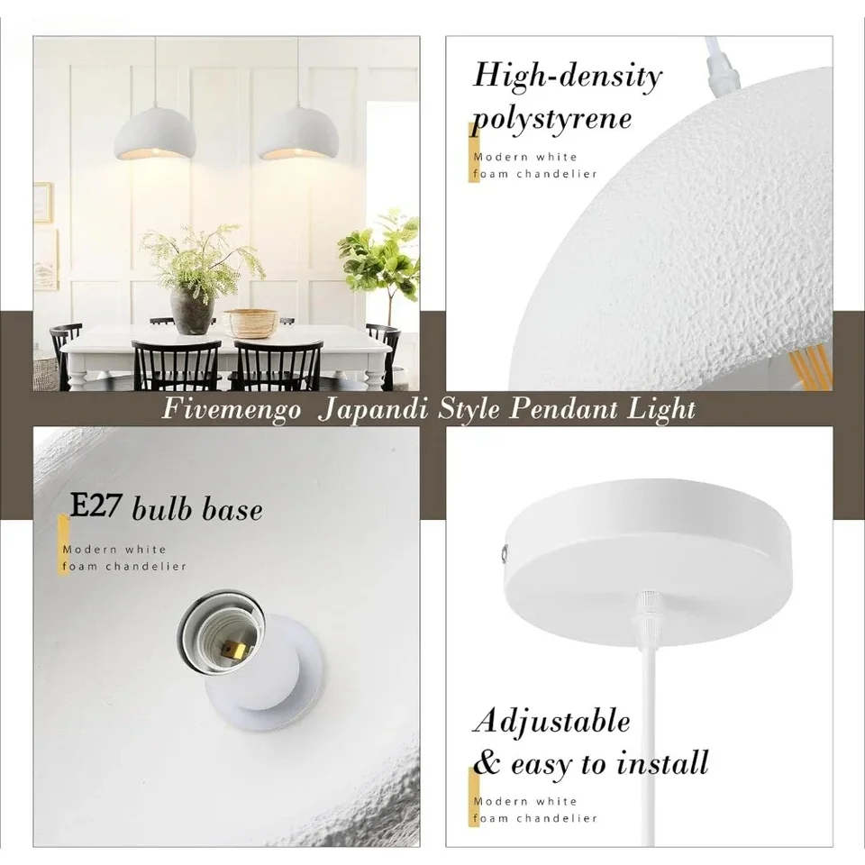 SEEAIRSHOP Scandinavian Pendant Lights Kitchen Island Beige White Concrete Cement Look Pendant Light Dome Hanging Lamp Wabi Sabi Chandelier - Small