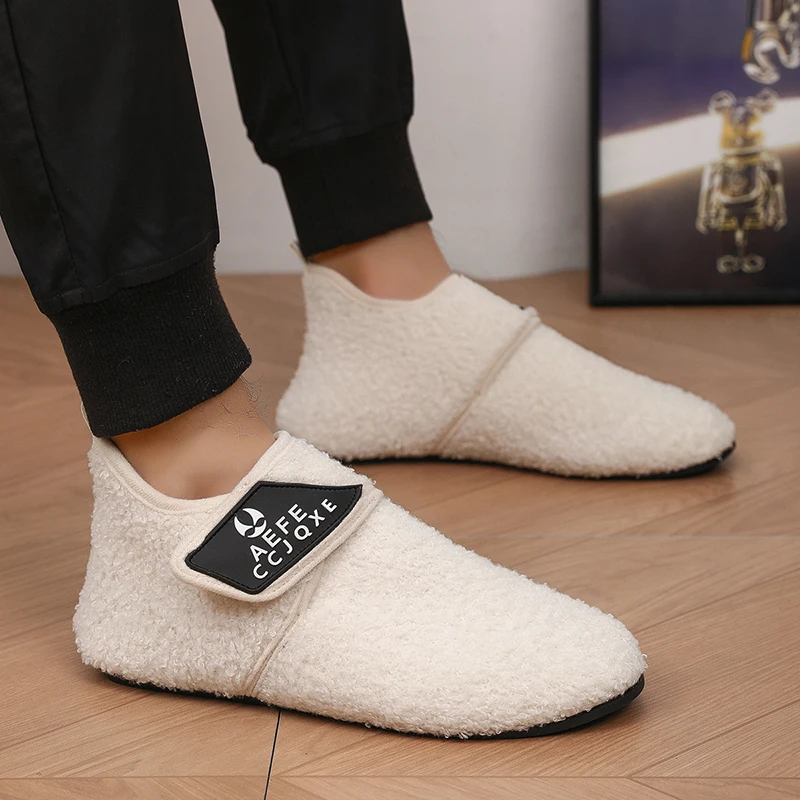 Men Cotton Slippers Men Loafer House Slippers Bedroom Slides Thin Bottom Sports Shoes Winter Warm Soft Furry Men's Cotton Shoes