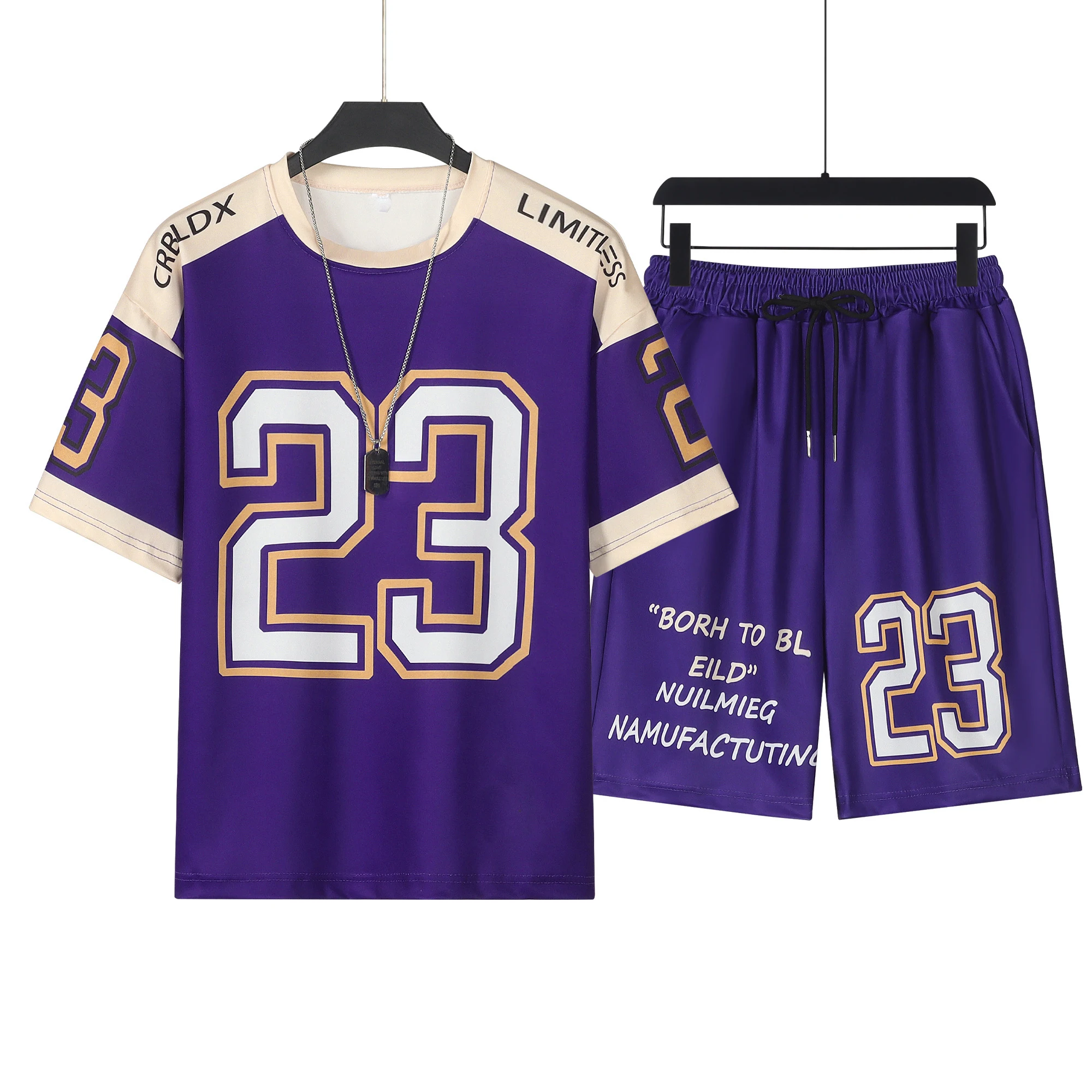 Summer Men's Sports Suit Breathable Basketball T-shirts and Shorts Two Piece Set 23 Jersey Set Men Clothes