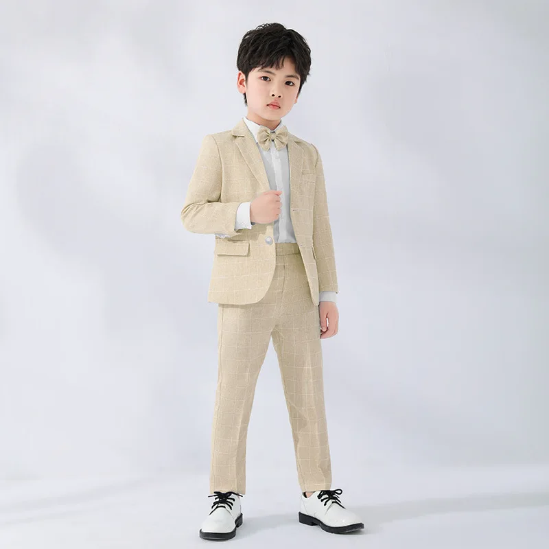 LOlanta Boys Suit Wedding Ring Bearer Outfit Kids Suit Set Plaid Striped Blazer Pants Bow Tie Pink 2-14Years boys suit set