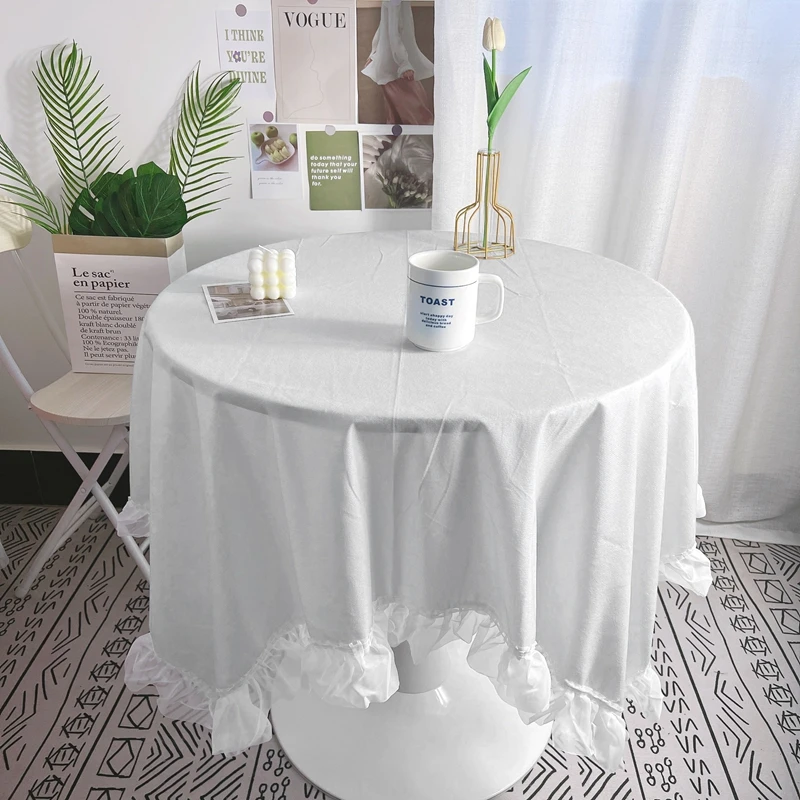 Elegant Lace Ruffle Tablecloth - Dustproof Cover for Kitchen, Wedding, Dining, or Coffee Table