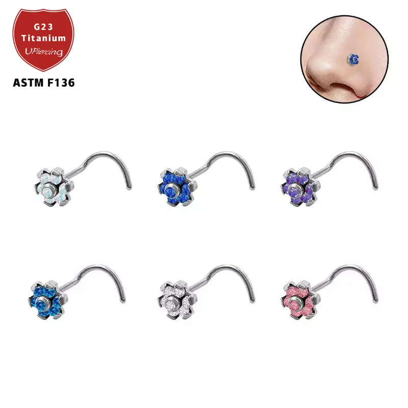 One Piece Flower G23 Titanium Piercing Nose Rings Multicolor Hooks Lip Body Jewelry For Women With Wholesale Price | Украшения и