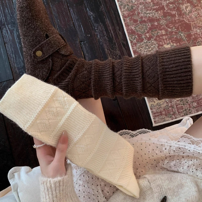Fashion Cozy Diamond Hollow Knitted Socks for Women Soft Warm Home Long Tube Socks Autumn Winter Stockings Boots Socks