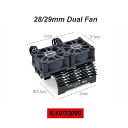 High - Performance Metal Heat Sink with Cooling Fan for RC Car Brushless Motors (28 29mm Dual Fan BK)
