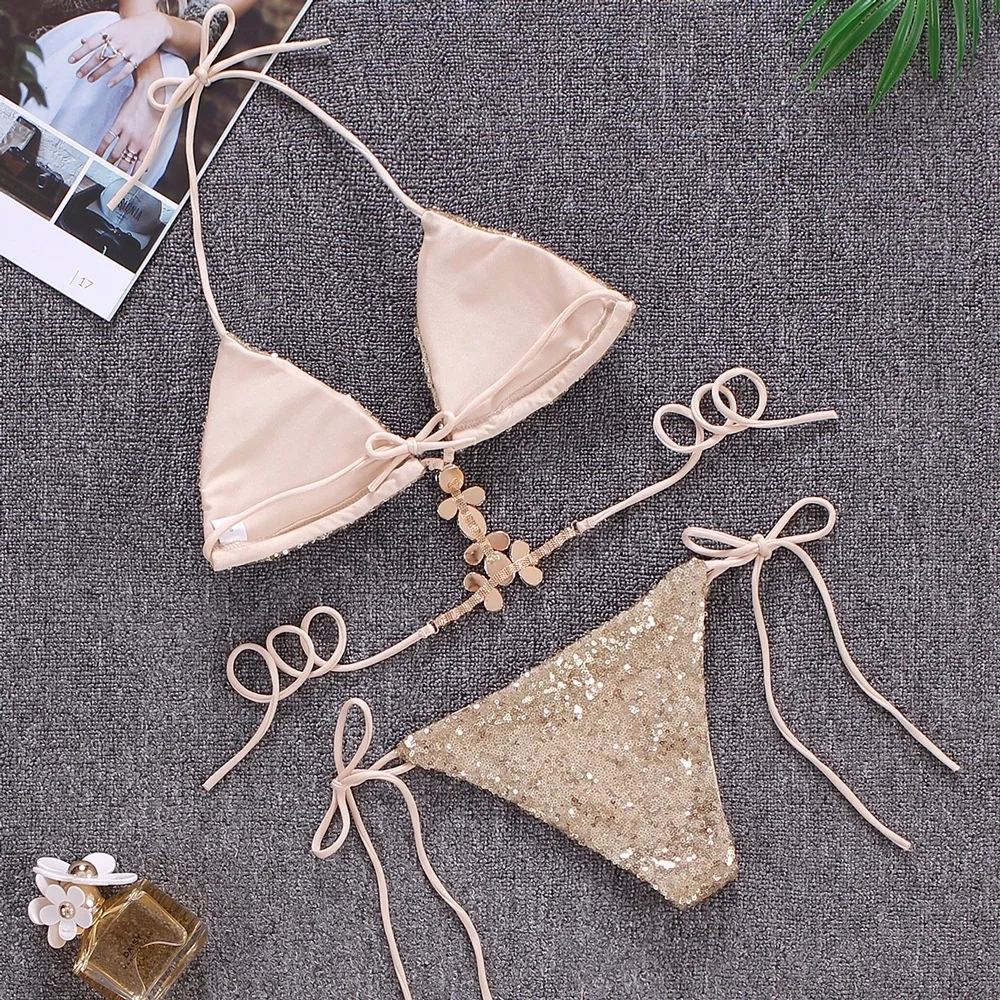 Rhinestone Bikini Swimsuit - Sexy Push-Up Swimwear for Women
