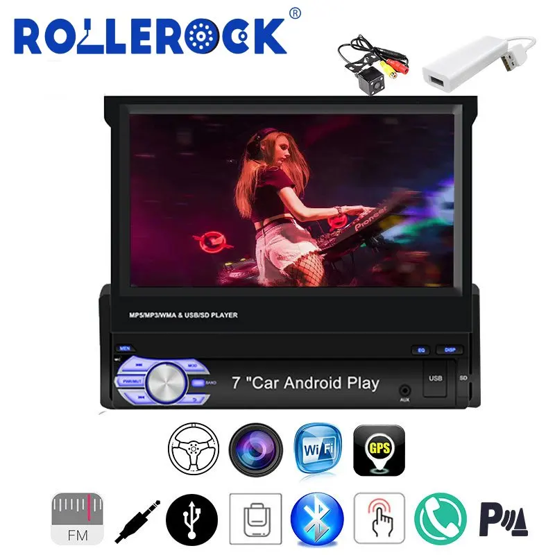 

Android 1Din Retractable Touch Screen Radio Car Stereo Audio 7'' MP5 MP4 Player Bluetooth Multimedia Player MirrorLink Universal