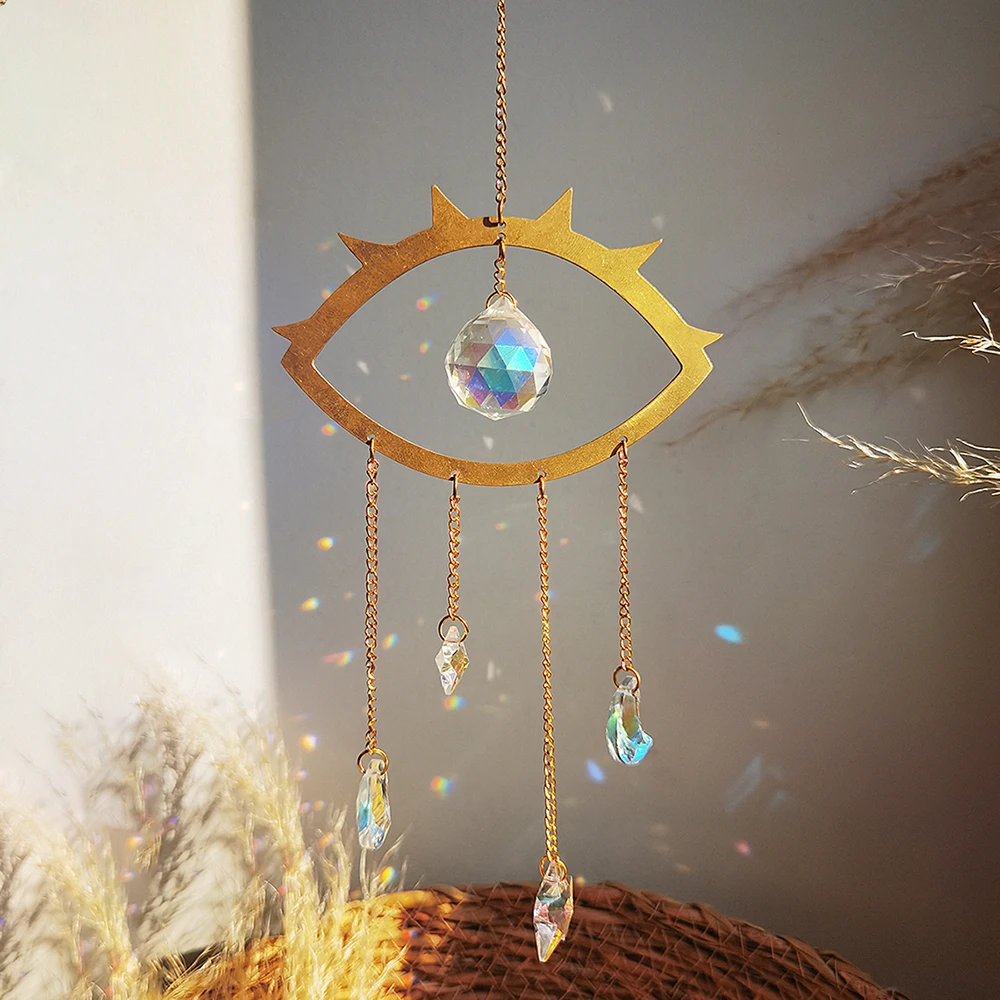 Suncatcher Crystal Prisms Evil Eye Sun Catcher Rainbow Crystal Garden Decoration Outdoor Evil Eye Suncatchers Window Home Decor sun catcher sun catchers window ornament