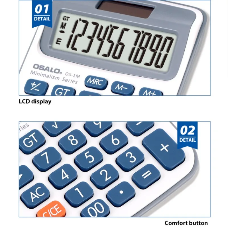 Solar Dual Power Minimalist 10-Digit Student Calculator with Tax Rate Function