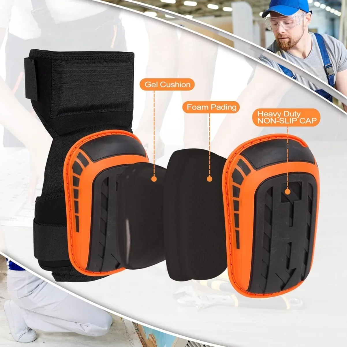 Knee Pads for Work-Heavy Duty Support Kneepads with Gel Cushion and Anti-Slip Straps for Construction Flooring Gardening Clea knee pad