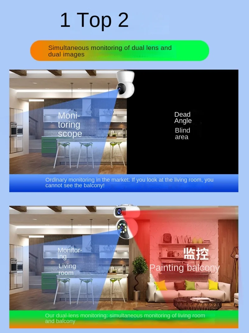 

Dual Lens Dual Picture Surveillance Video Recorder HD Wireless WIFI Camera Home Remote Monitor