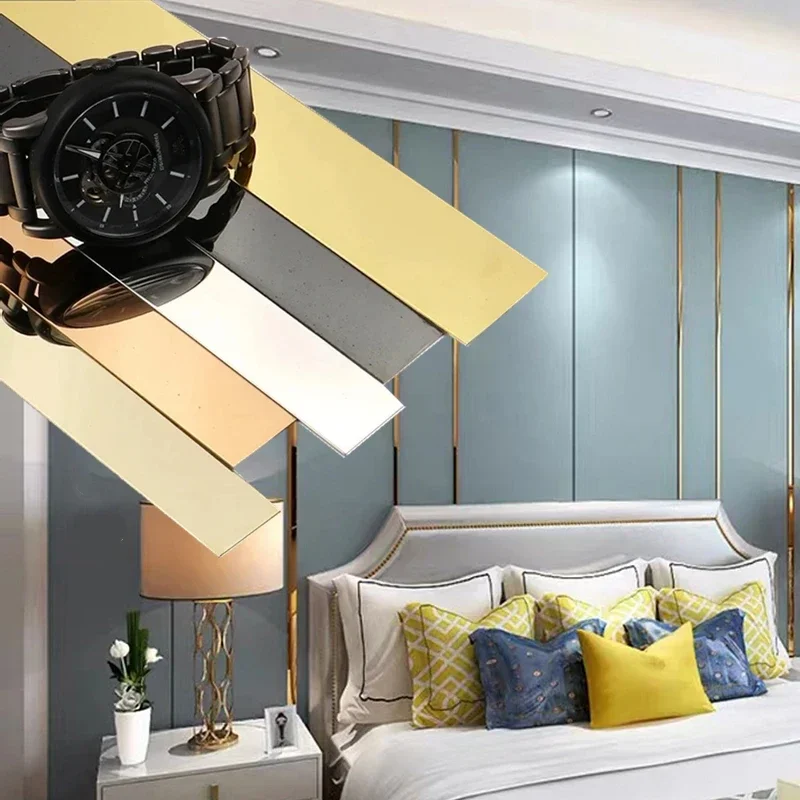 2.44M/roll Stainless Steel Flat Decorative Lines Self-adhesive ceiling background wall Decor Strip Trim Decals home Wall Sticker
