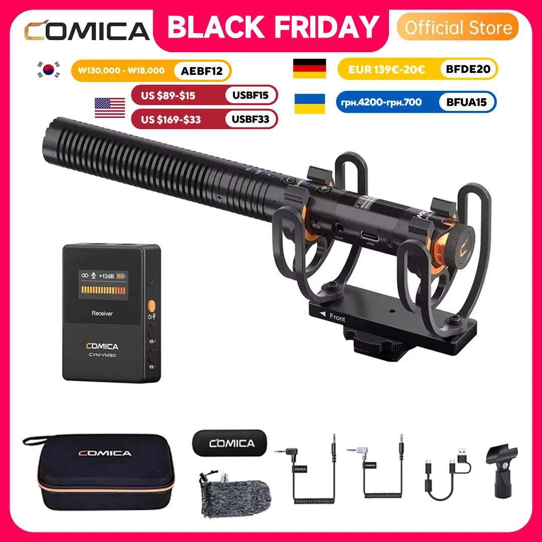 2.4Gスーパーカーディオイドコンデンサーワイヤレスショットガンマイク VM30 COMICA VM30 2.4G スーパーカーディオイドコンデンサーワイヤレス