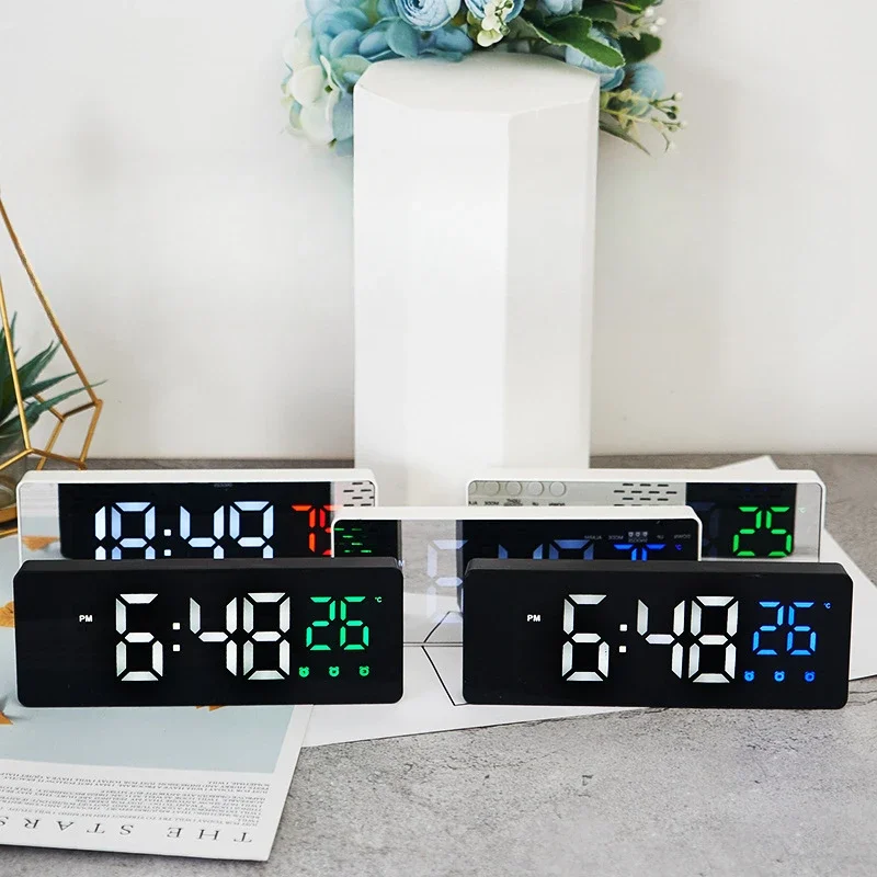 Alarm Clock Chargeable Music Digital Desk Clock Led Snooze Table Decorations Night Mode Electronic Control Voice Wall Clocks