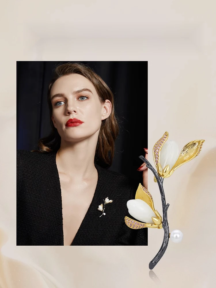 Spilla JAY Magnolia spilla di temperamento di lusso femminile di fascia alta spilla naturale Hotan Jade di fascia alta regalo_voghion.com