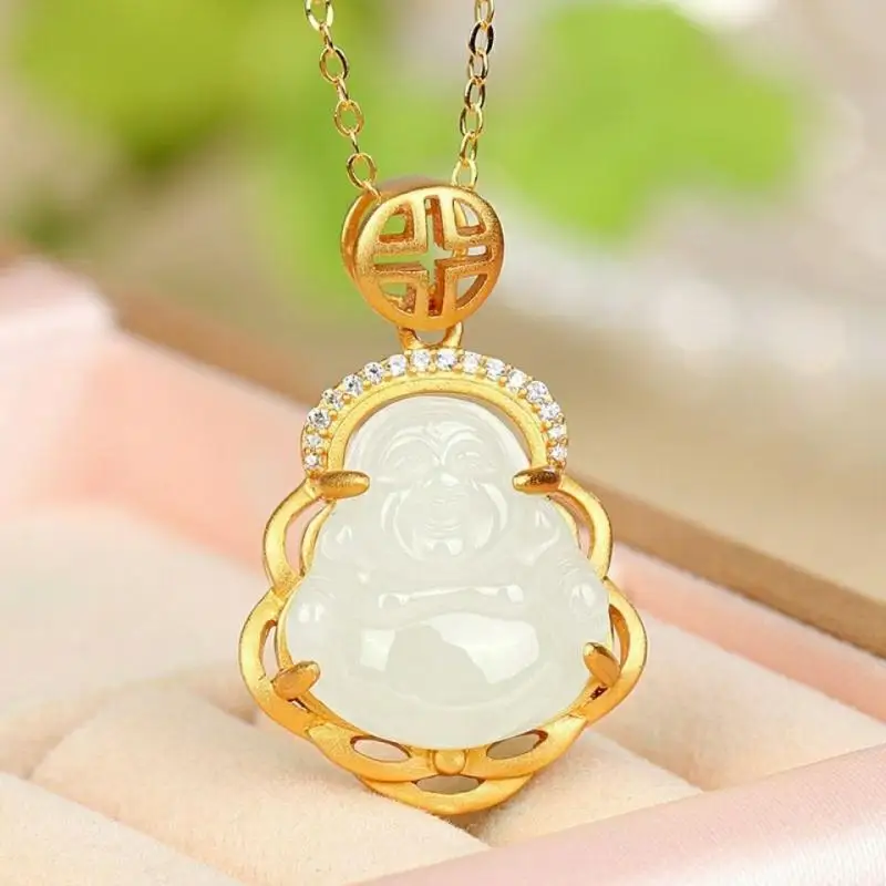 Exquisite and Lovely Zircon Buddha Pendant Necklace for Men and Women Fashion Simple Clavicle Chain Anti-Allergic Jewelry Gift